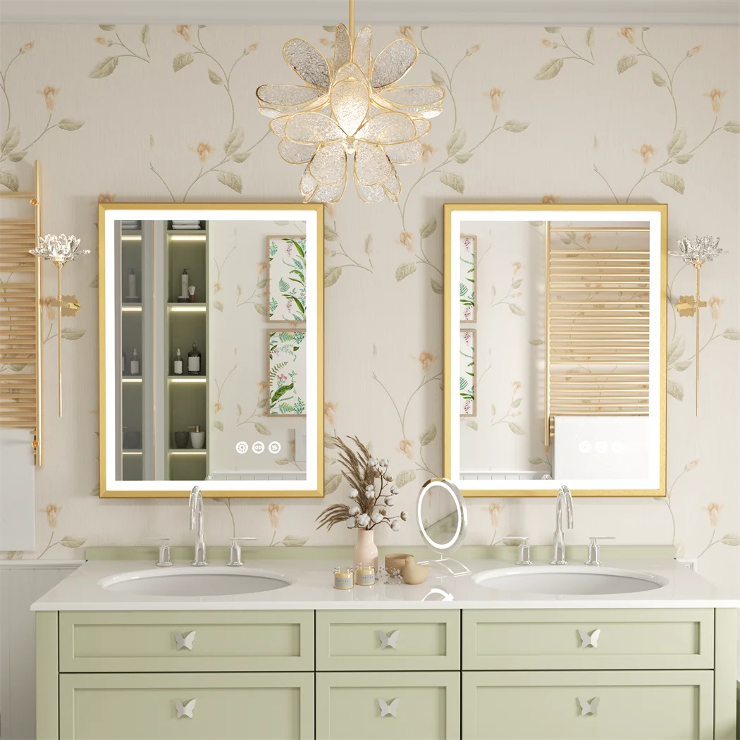 Gold Framed LED Bathroom Mirror Elegant Design with Bright Energy-Efficient Lighting and Clear Reflection