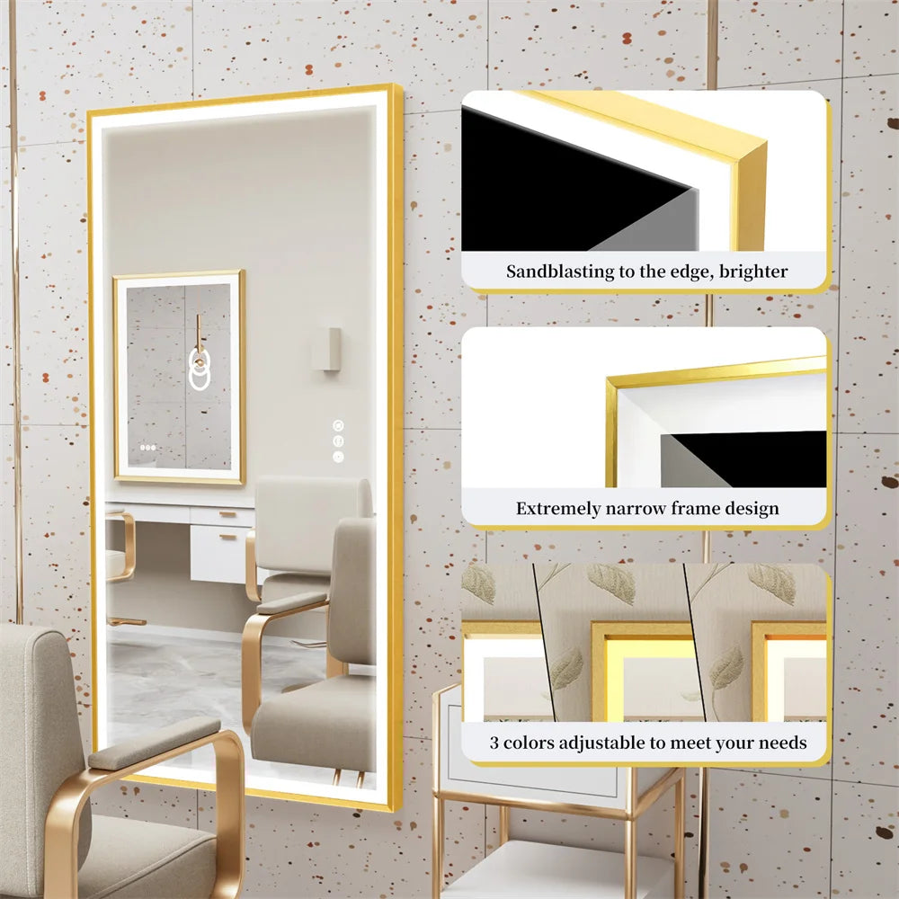 Gold Framed LED Bathroom Mirror Elegant Design with Bright Energy-Efficient Lighting and Clear Reflection