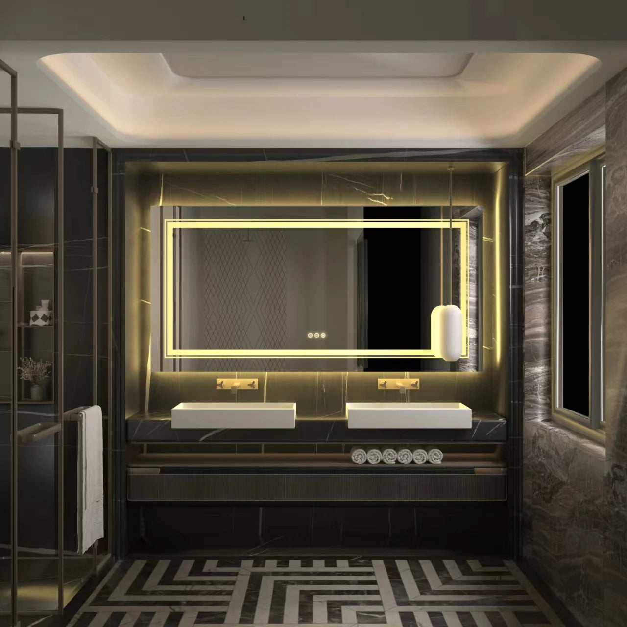 Frameless Double Light Mirror Modern Design with Dual LED Lighting for Clear Reflection and Stylish Look