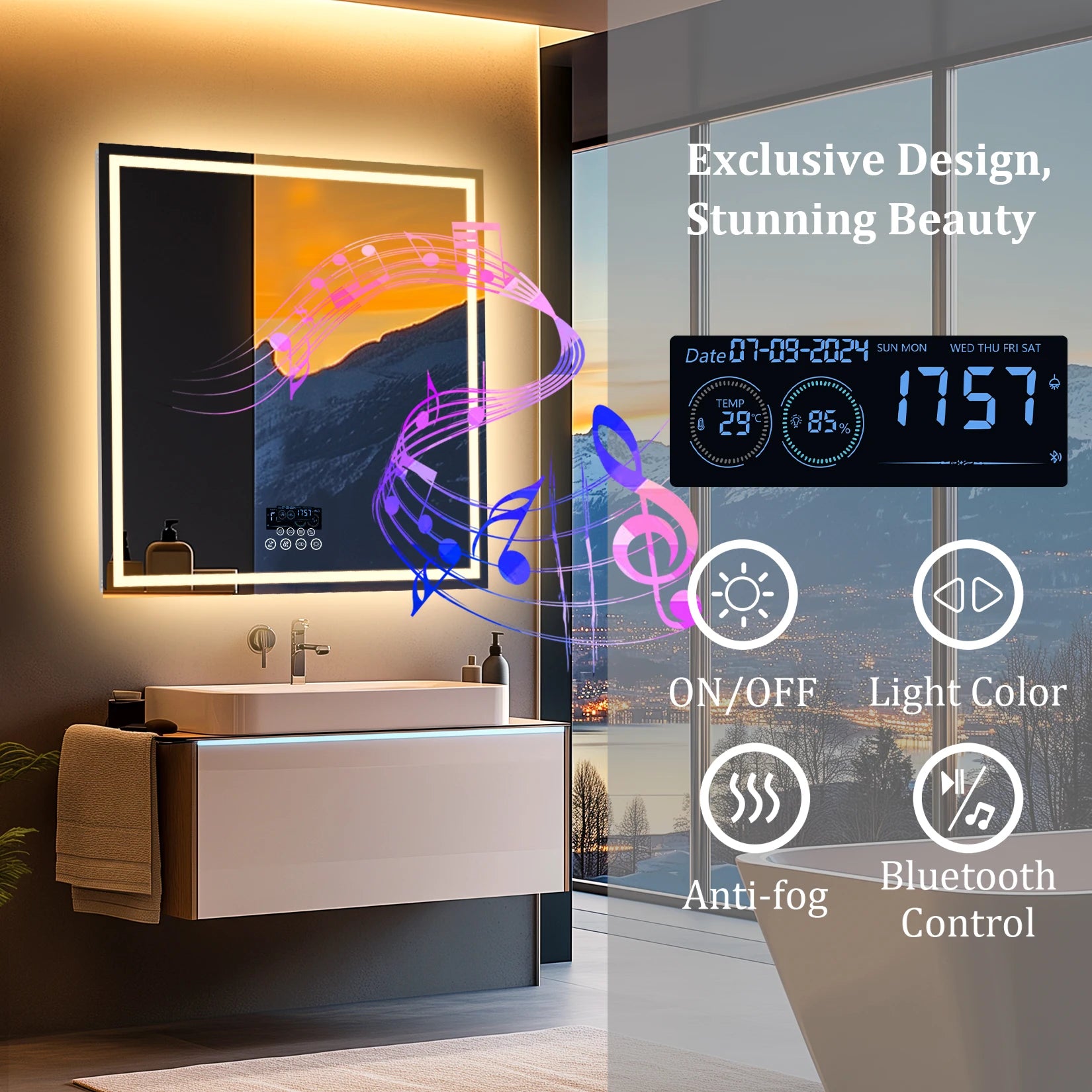 Wisfor LED Bathroom Mirror Modern Design with Bright Energy-Efficient Lighting and Anti-Fog Feature