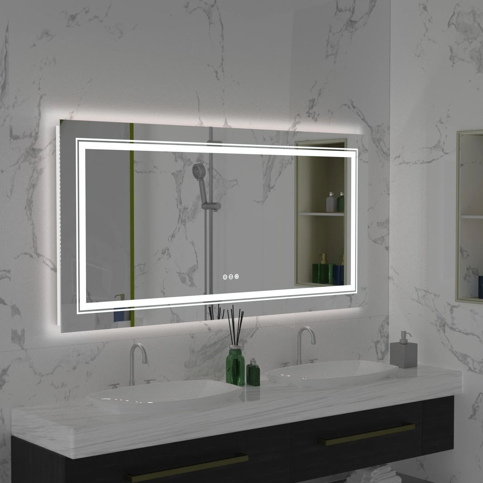 Frameless Double Light Mirror Modern Design with Dual LED Lighting for Clear Reflection and Stylish Look