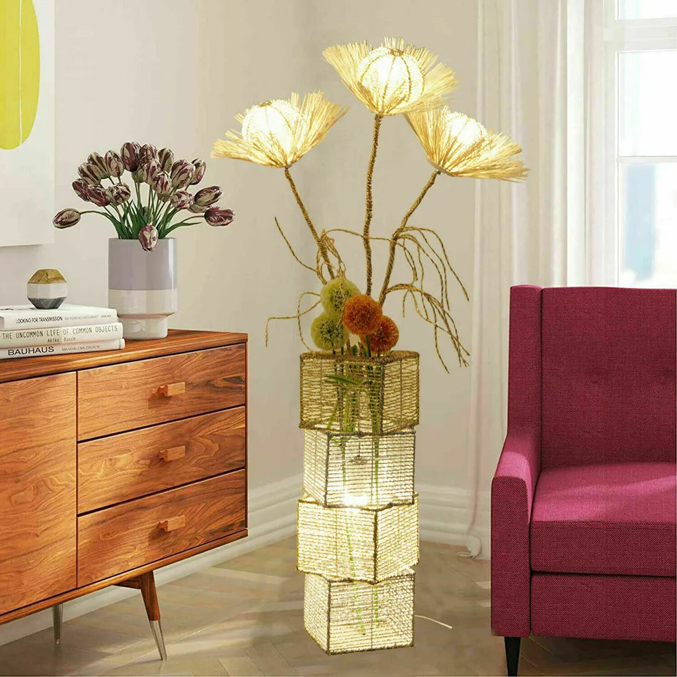 LED Rattan Floor Lamp Stylish Woven Design with Energy-Efficient Lighting for Cozy Ambient Glow
