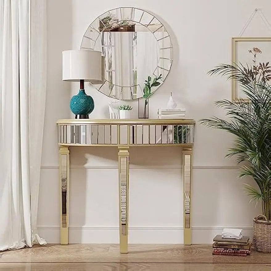 Half-Moon Mirrored Console Table