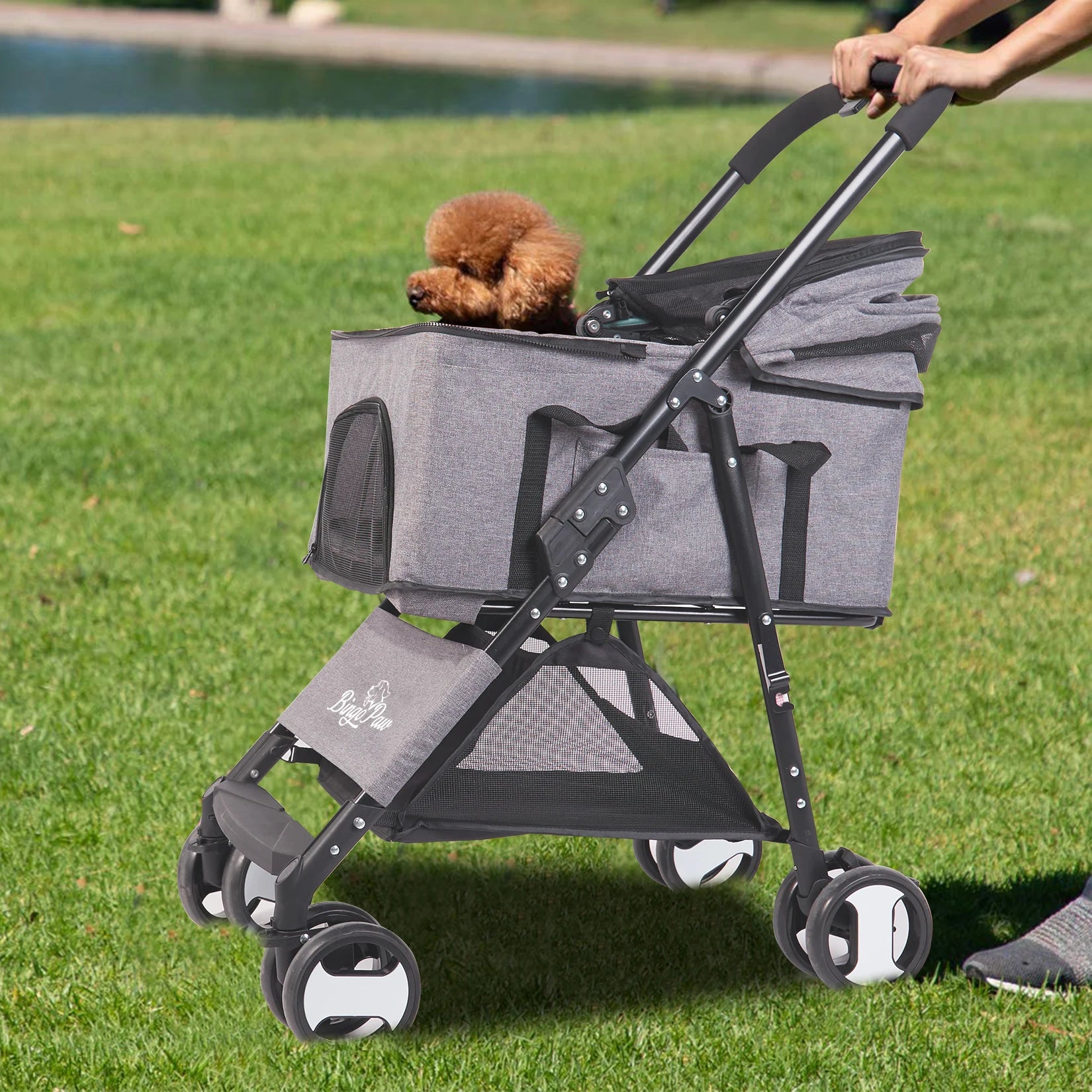 Luxury Foldable Pet Stroller Lightweight Travel Carrier with Comfortable Seating for Small Dogs and Cats