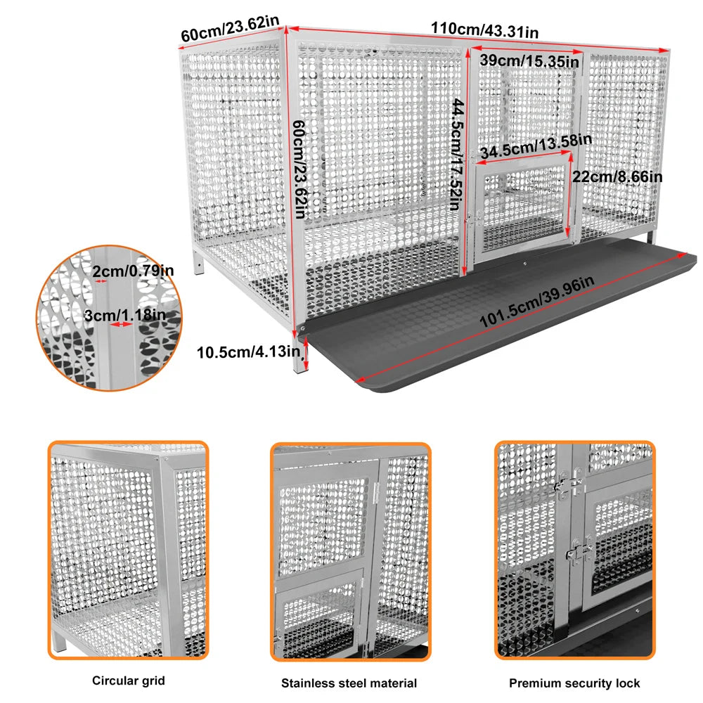 Heavy Duty Stainless Steel Chicken Coop Poultry Duck Cage Rabbit Bird Cage House with Waterproof Cover Removable Tray
