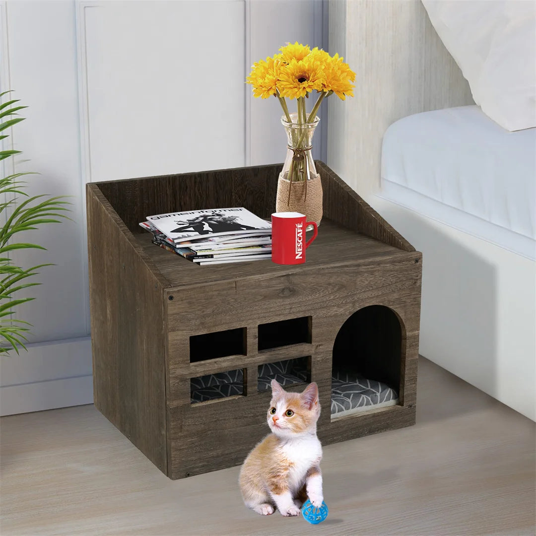 Wooden Cat Cave Bed