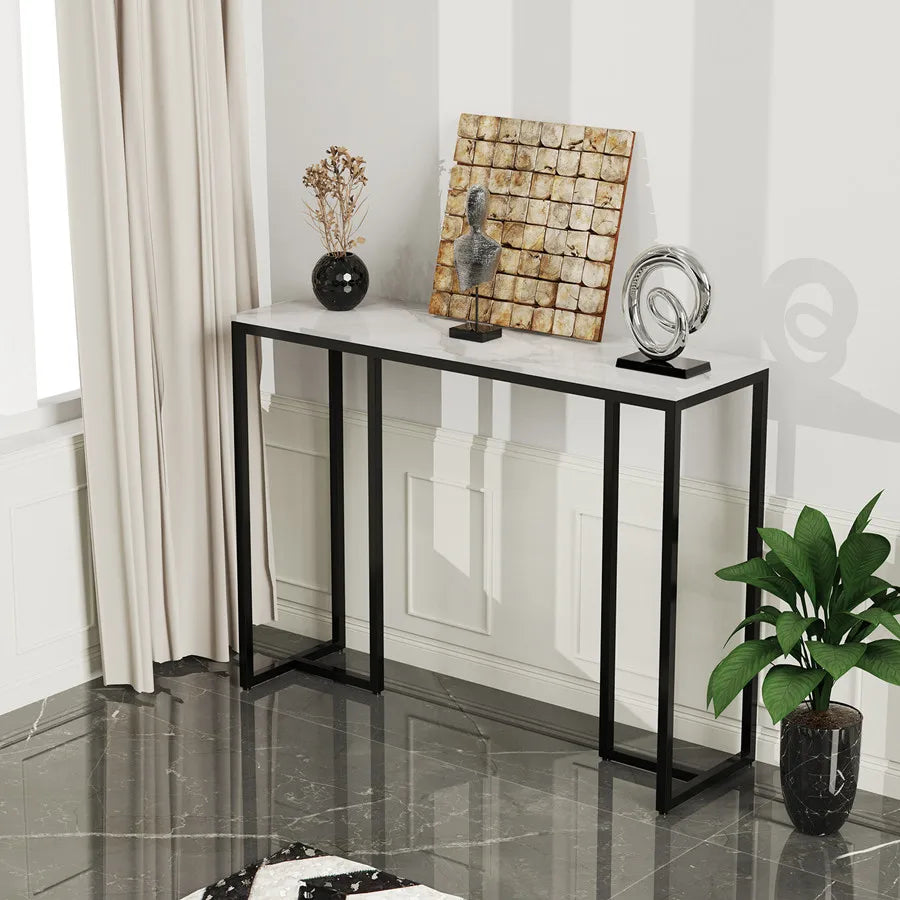 Slim Marble Look Console Table Sleek and Space-Saving Design with Elegant Stone Finish