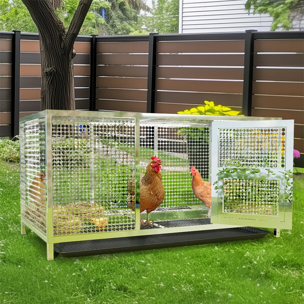 Heavy Duty Stainless Steel Chicken Coop Poultry Duck Cage Rabbit Bird Cage House with Waterproof Cover Removable Tray