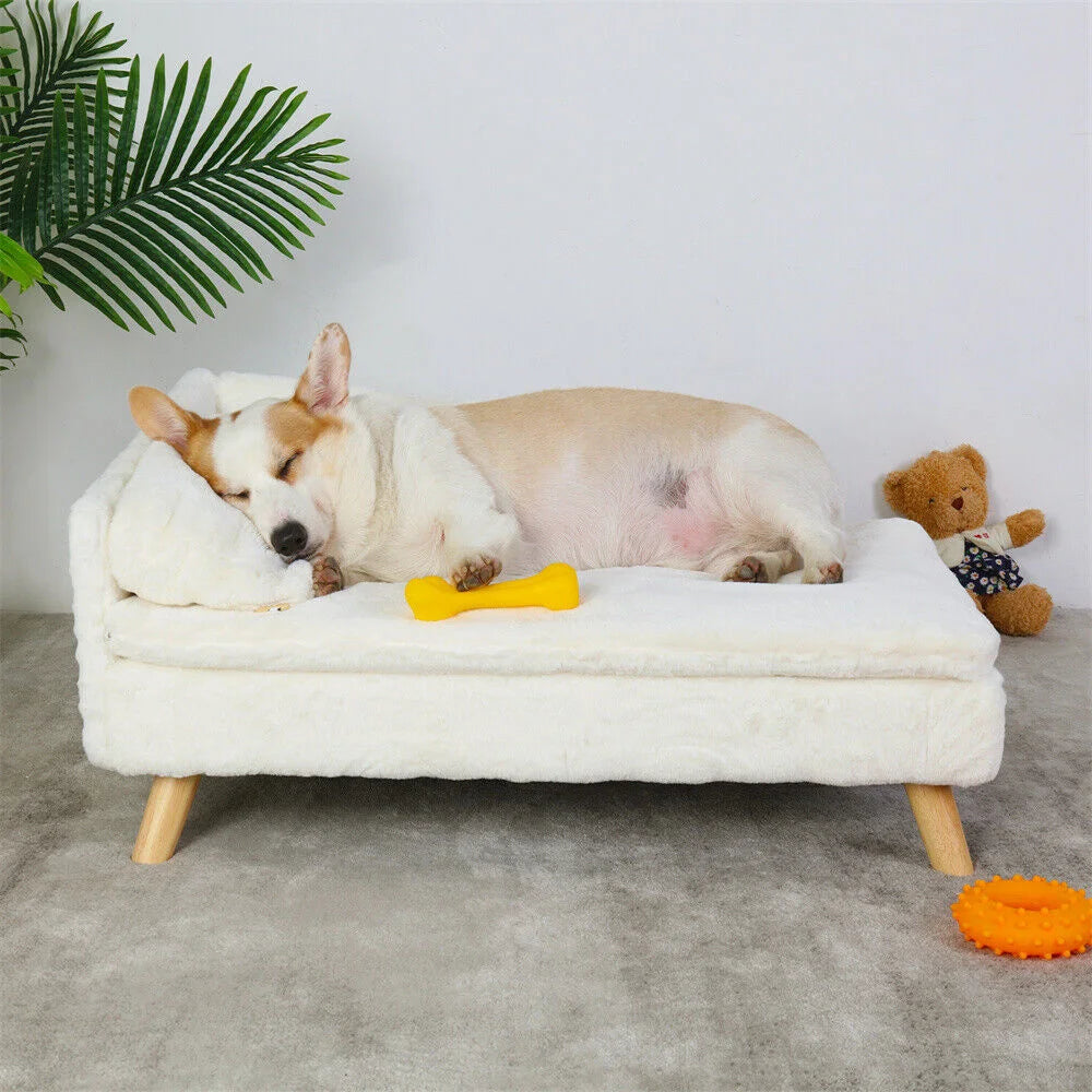 Luxury Dog Sofa Bed Ultra-Soft Plush Upholstery with Supportive Cushion for Ultimate Comfort