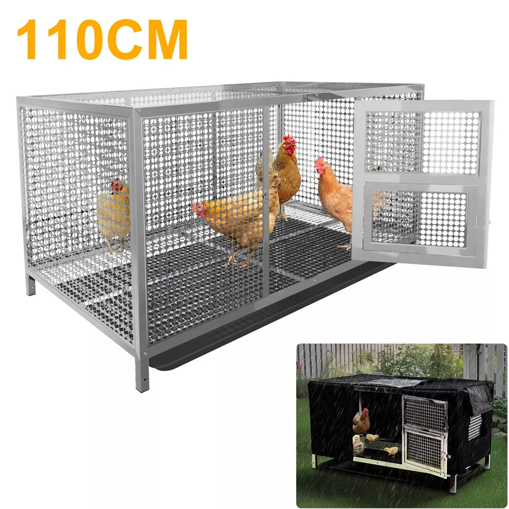 Heavy Duty Stainless Steel Chicken Coop Poultry Duck Cage Rabbit Bird Cage House with Waterproof Cover Removable Tray
