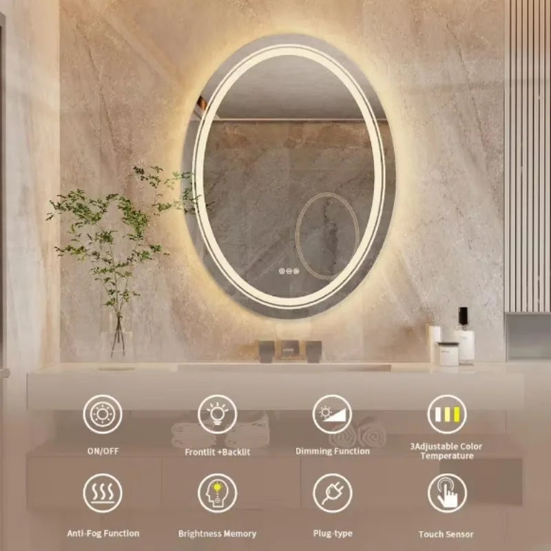 Oval LED Bathroom Mirror Modern Design with Energy-Efficient Lighting and Anti-Fog Feature
