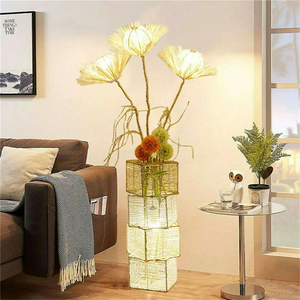 LED Rattan Floor Lamp Stylish Woven Design with Energy-Efficient Lighting for Cozy Ambient Glow