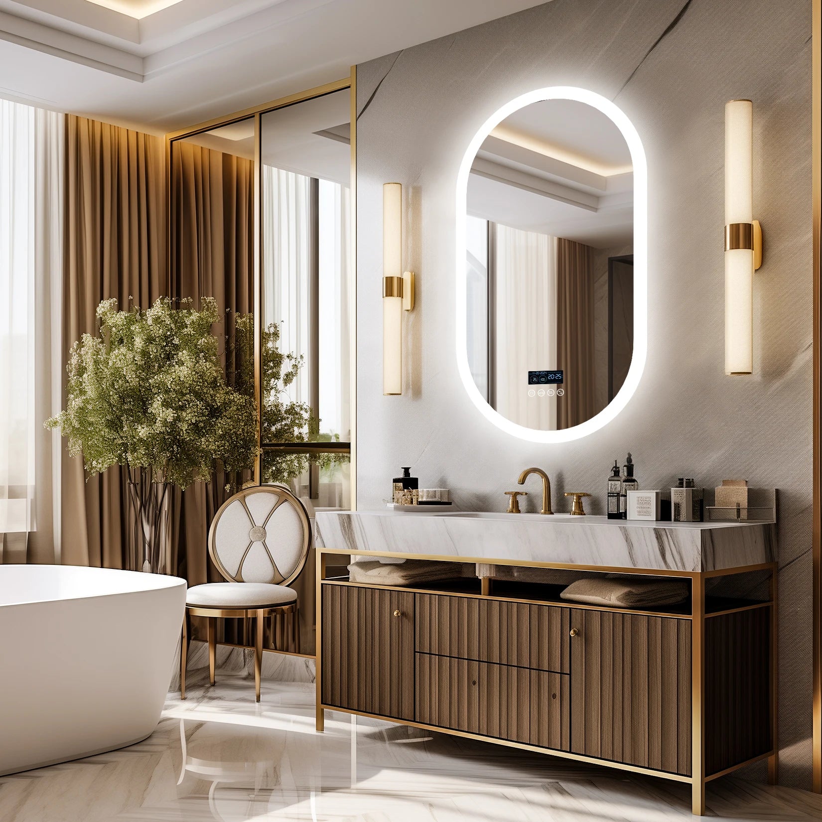 Bluetooth Vanity Mirror with Built-In Speakers, Touch Controls, and Adjustable LED Lighting