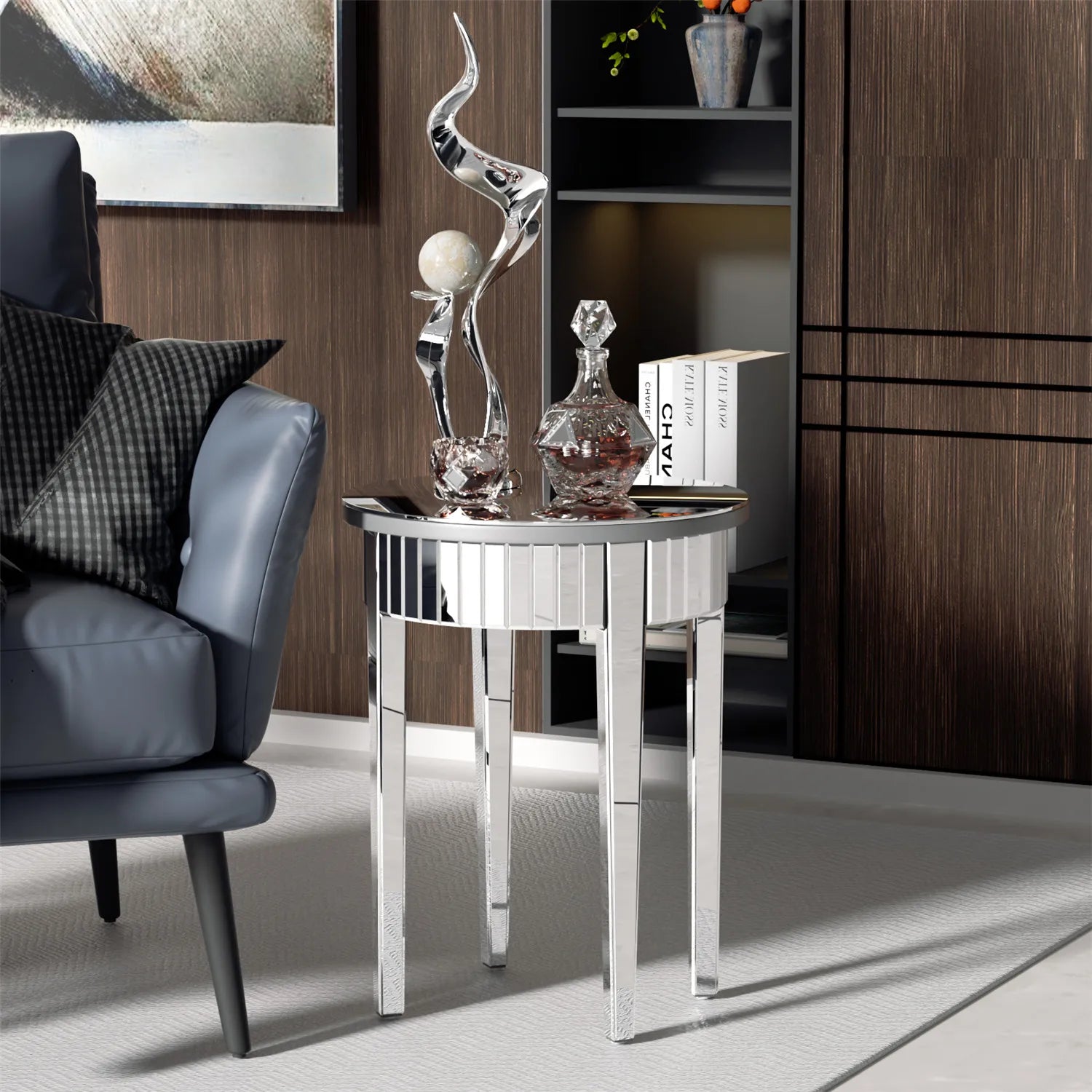 Mirrored Round Side Table