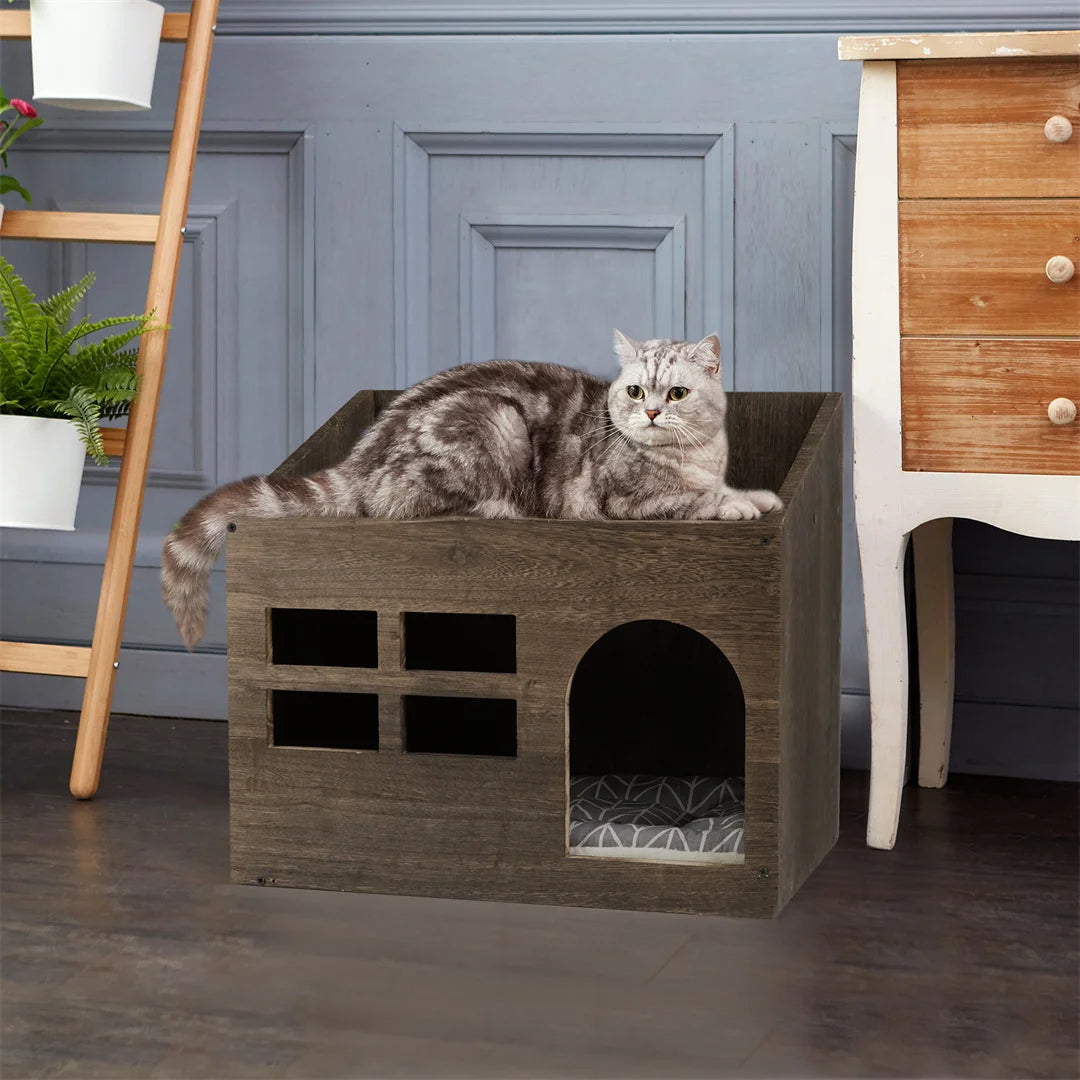Wooden Cat Cave Bed