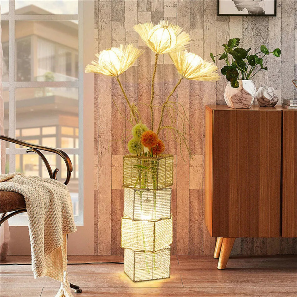 LED Rattan Floor Lamp Stylish Woven Design with Energy-Efficient Lighting for Cozy Ambient Glow