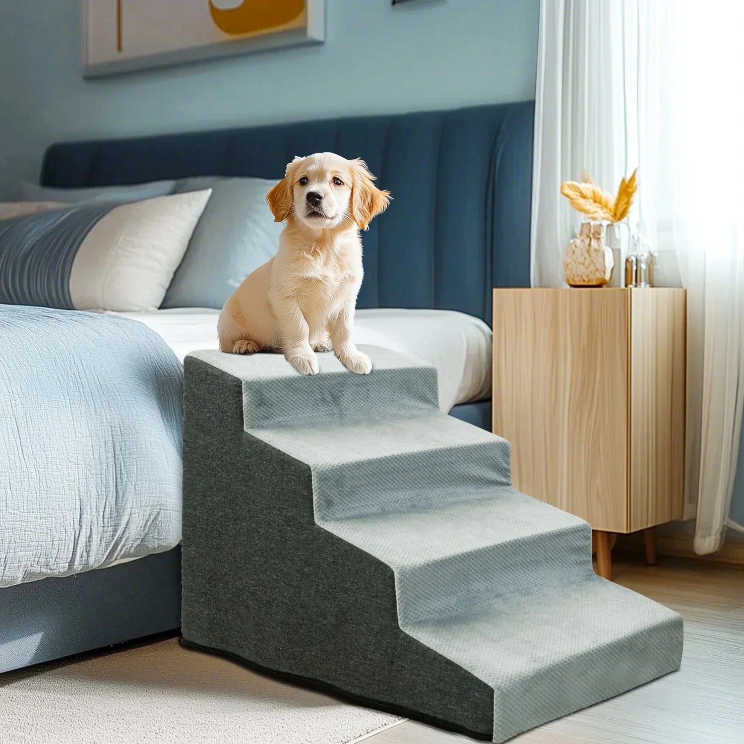 High Density Foam Dog Stairs and Ramps for High Beds and Sofas, Non-Slip Pet Steps with Sofa Bed Ladder Design