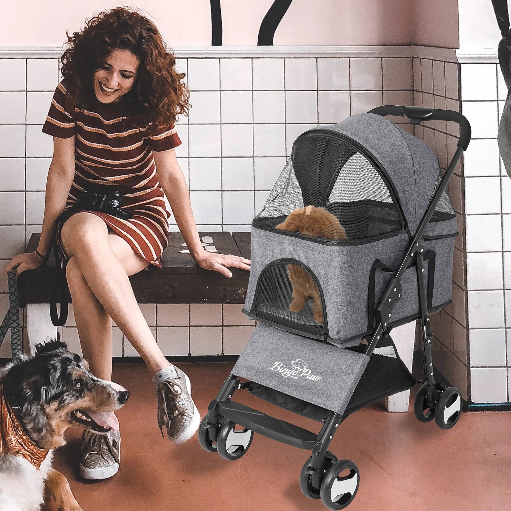Luxury Foldable Pet Stroller Lightweight Travel Carrier with Comfortable Seating for Small Dogs and Cats