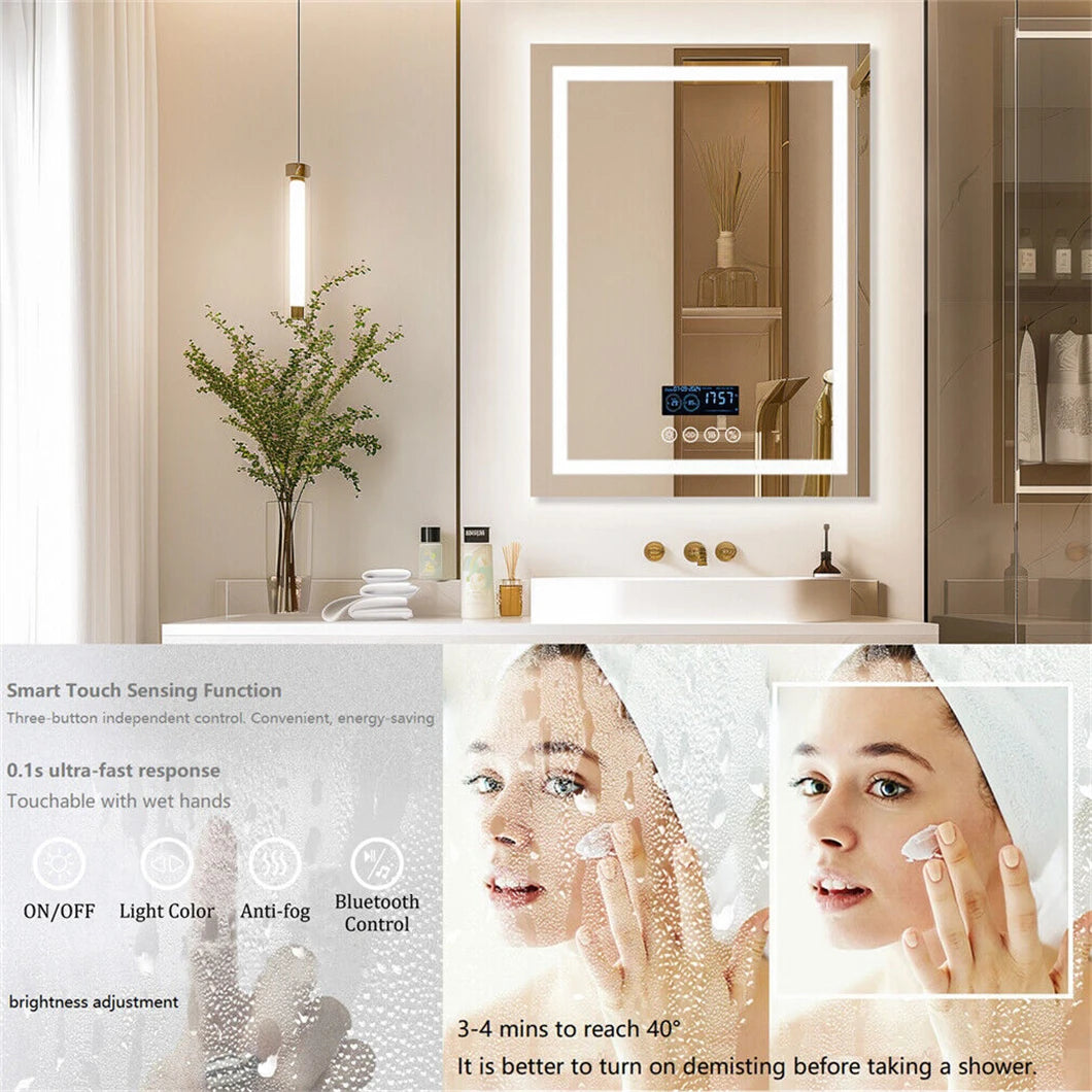 Smart LED Bathroom Mirror with Touch Controls, Adjustable Brightness, and Anti-Fog Technology