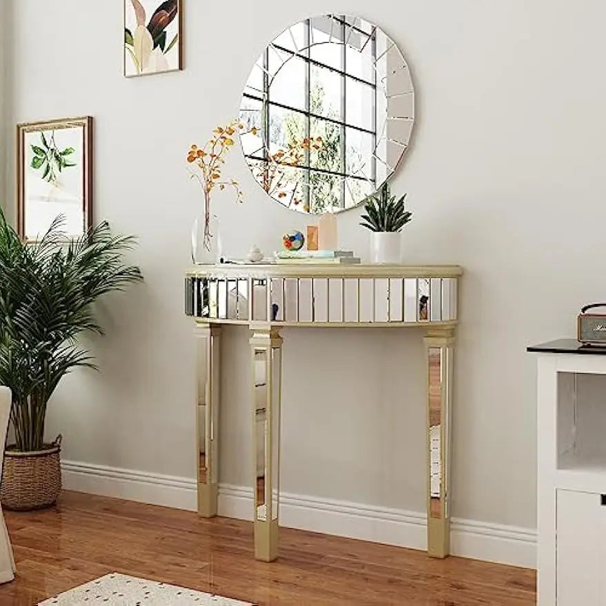 Half-Moon Mirrored Console Table