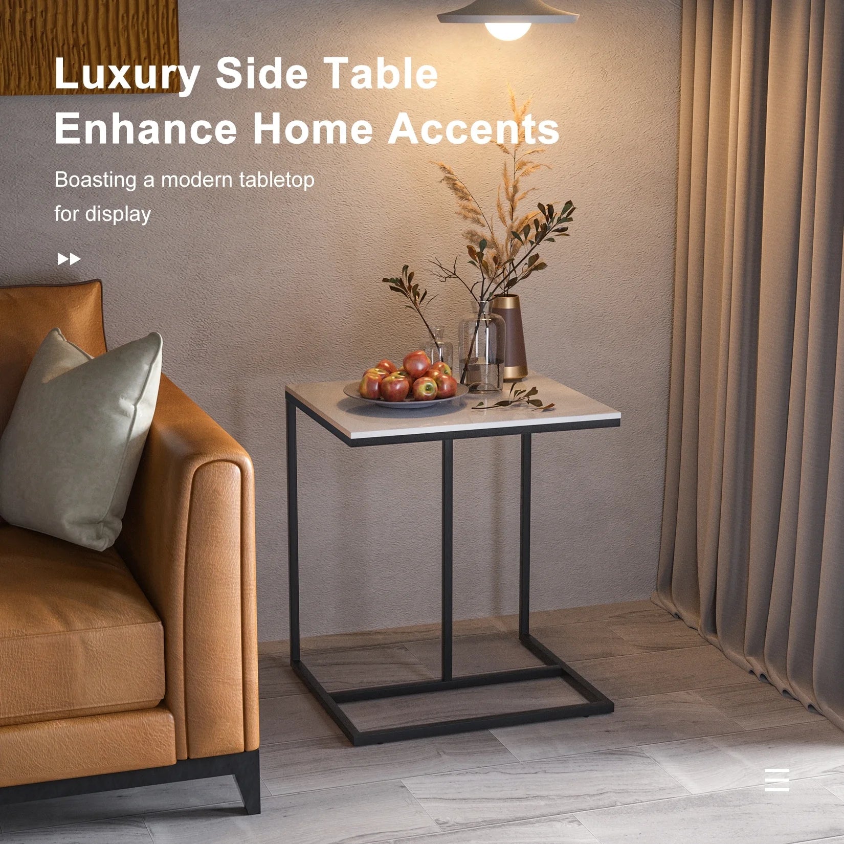 Modern C-Shaped Accent Table Minimalist Design with Sturdy Metal Frame for Living Room and Office