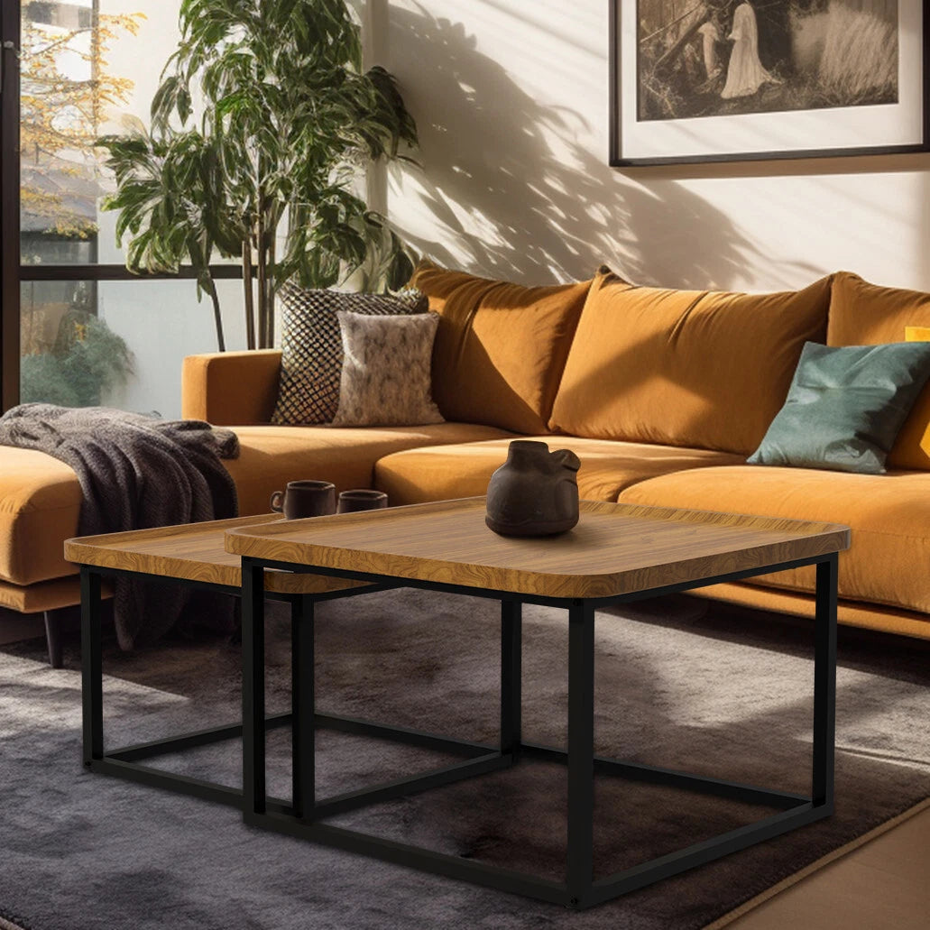 Drop-Shaped Wooden Coffee Table Set 2-in-1