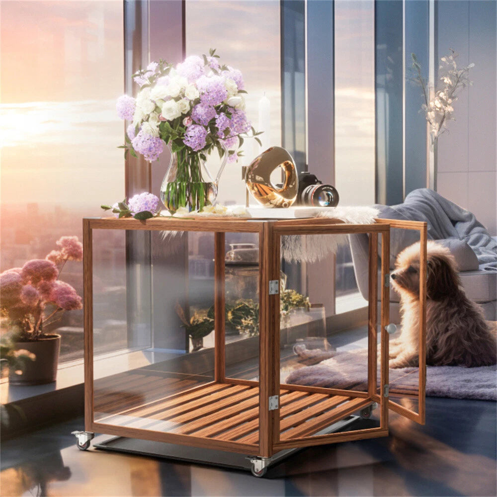 Extral Spacious Clear Dog Cage Pet Kennel Crate with Door Latch Lockable Casters