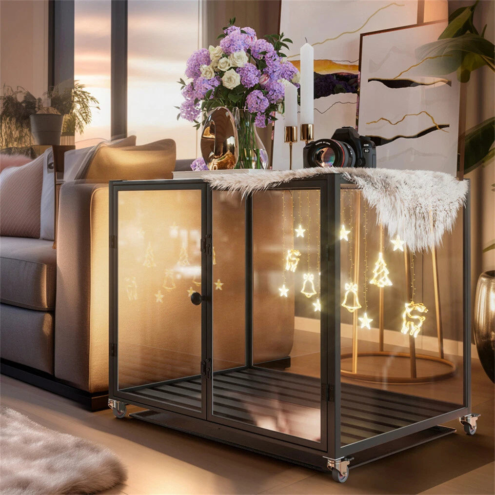 Heavy-Duty iron Dog Pet Cage Dog Crate Furniture with Dual Door & Removable Tray