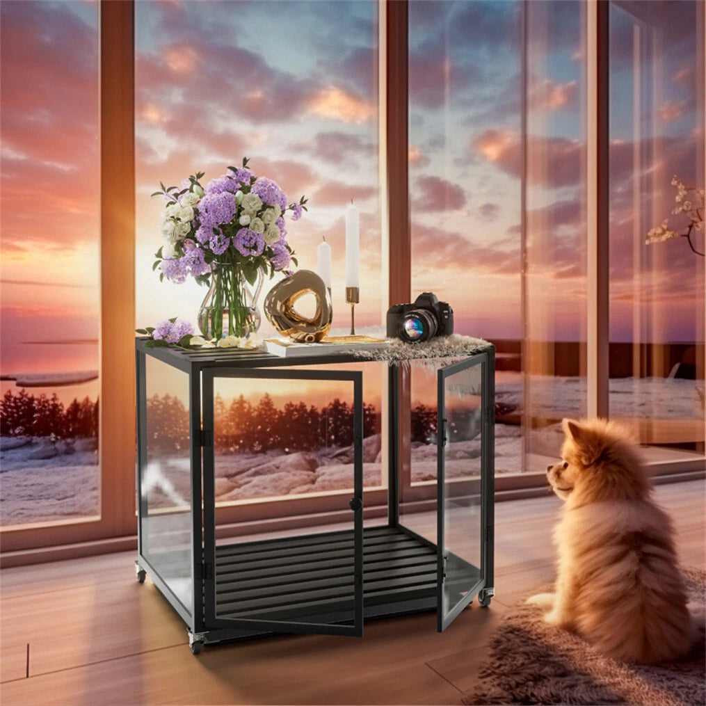 Heavy-Duty iron Dog Pet Cage Dog Crate Furniture with Dual Door & Removable Tray