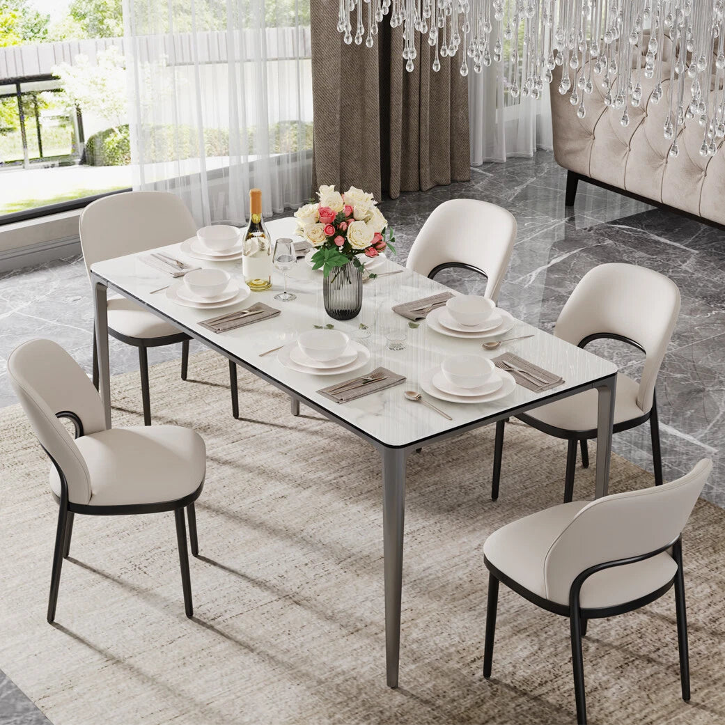 WISFOR XL Kitchen Dining Table Rectangle Marble Top for 4-6 People 63x31.5x29 IN