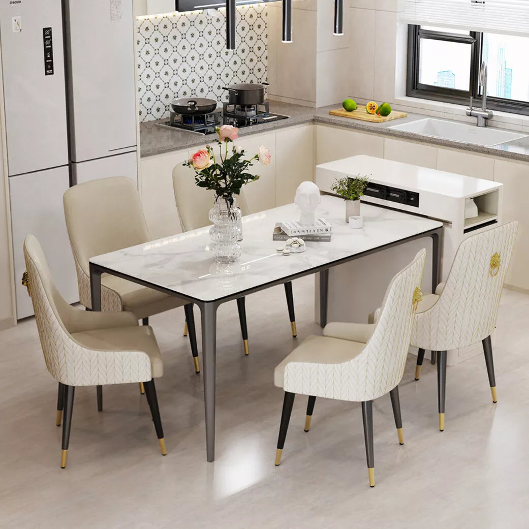 WISFOR XL Kitchen Dining Table Rectangle Marble Top for 4-6 People 63x31.5x29 IN