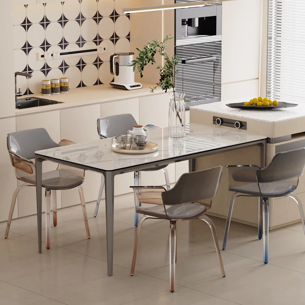 WISFOR XL Kitchen Dining Table Rectangle Marble Top for 4-6 People 63x31.5x29 IN