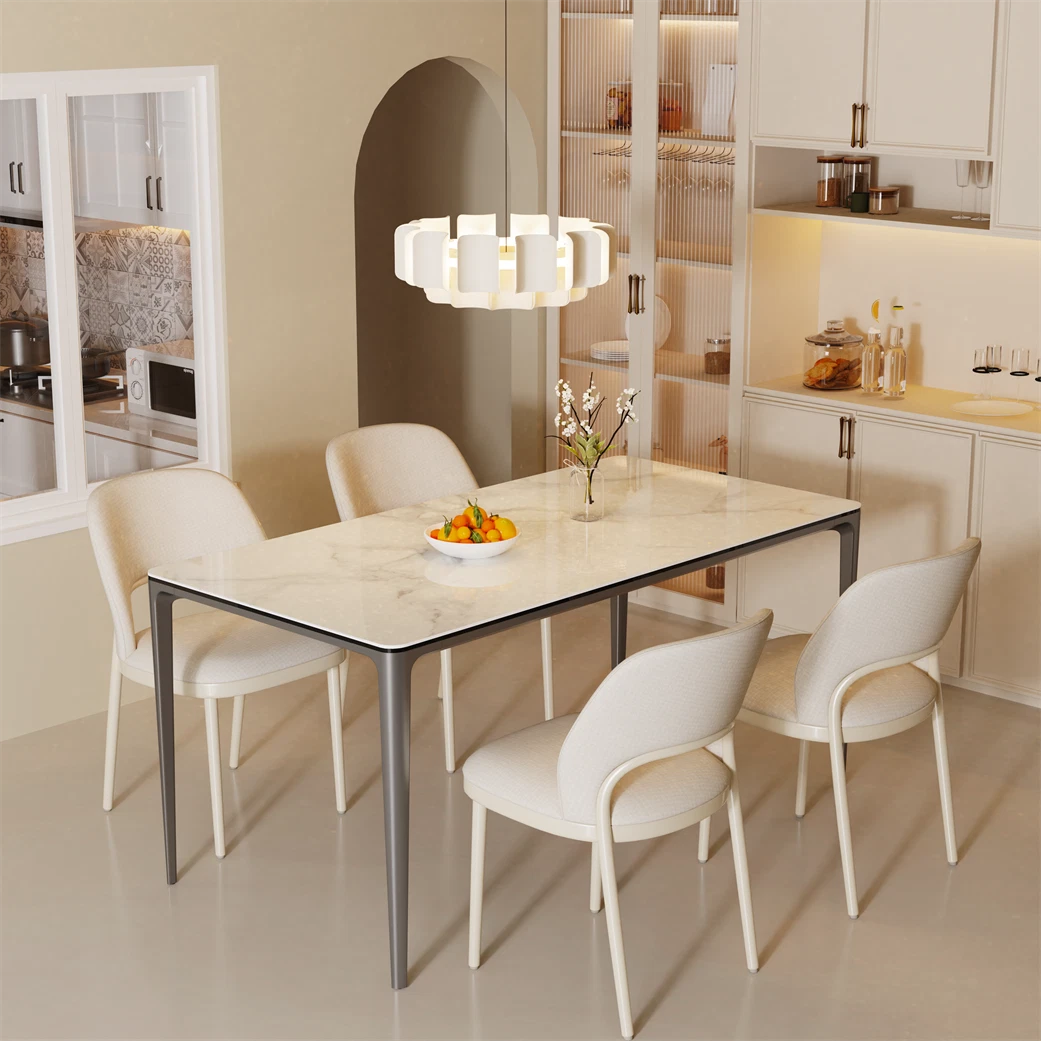 WISFOR XL Kitchen Dining Table Rectangle Marble Top for 4-6 People 63x31.5x29 IN
