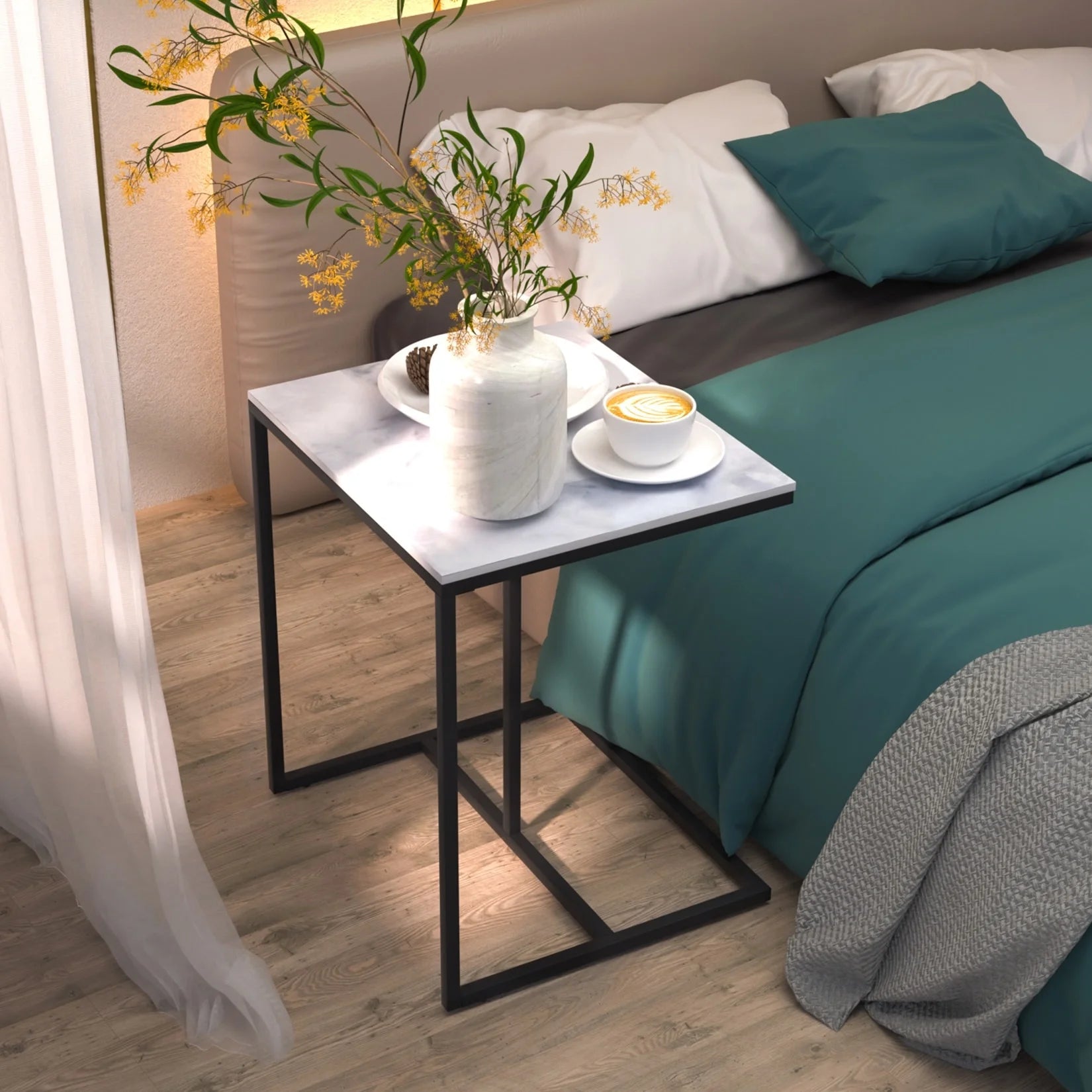 Modern C-Shaped Accent Table Minimalist Design with Sturdy Metal Frame for Living Room and Office