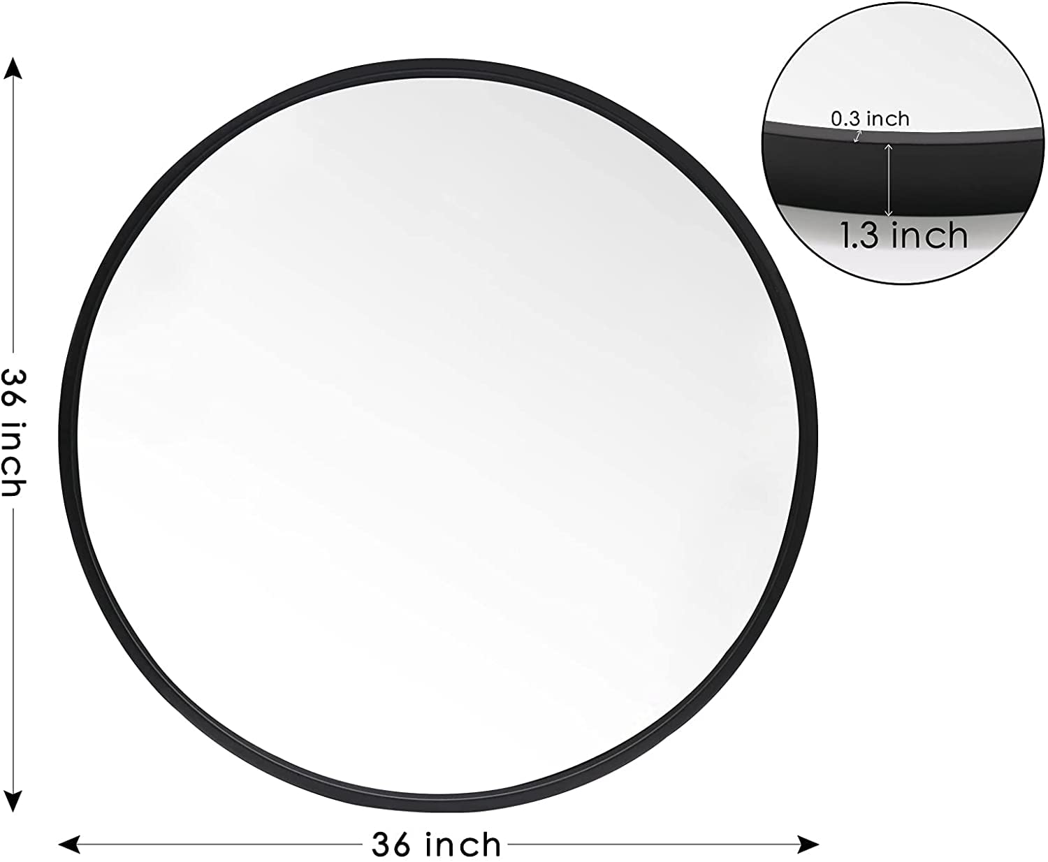 36" Black Round Mirror