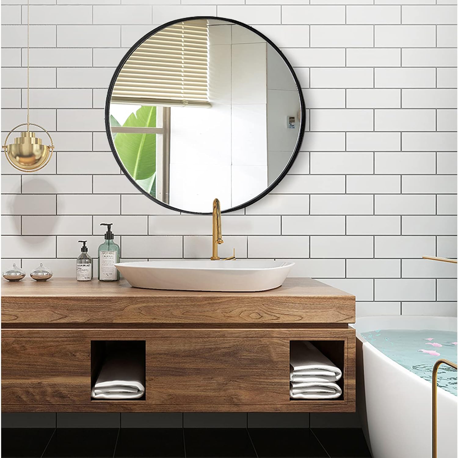 36" Black Round Mirror