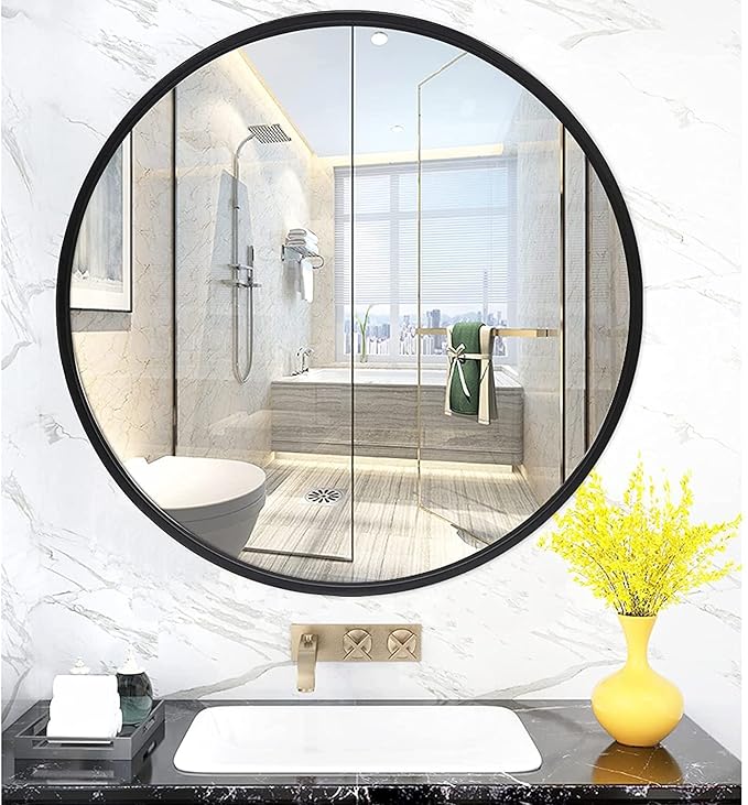 36" Black Round Mirror