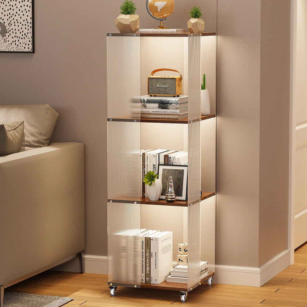Clear Acrylic 4-Shelf Etagere Bookcase with Wheels - 47"