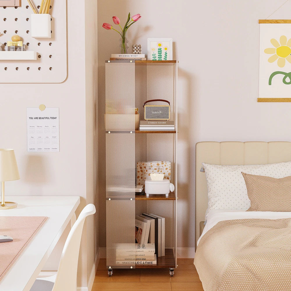 Clear Acrylic 4-Shelf Etagere Bookcase with Wheels - 47"