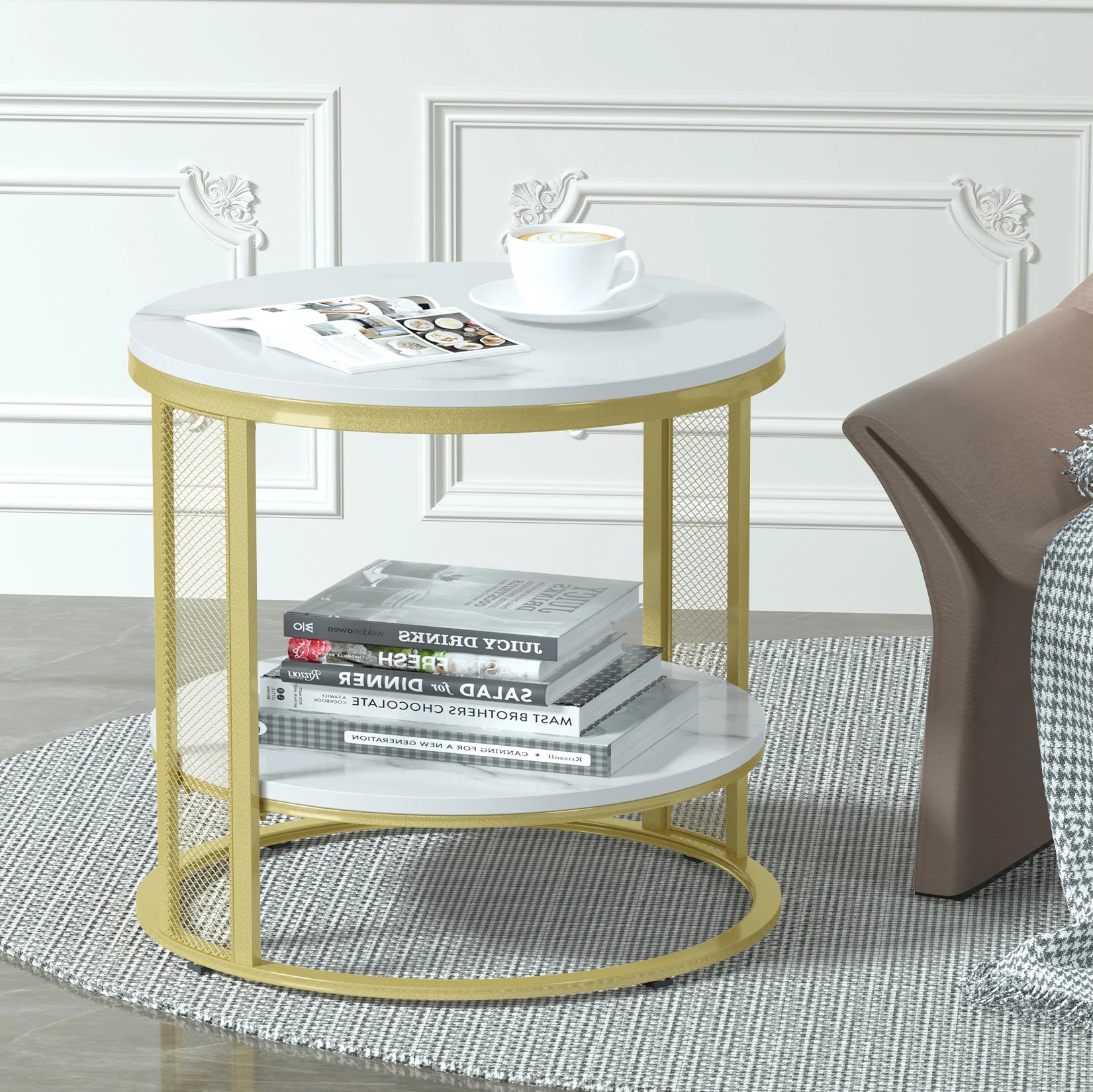 Round Marble Side Table Elegant Stone Top with Sturdy Frame for Modern Living Spaces