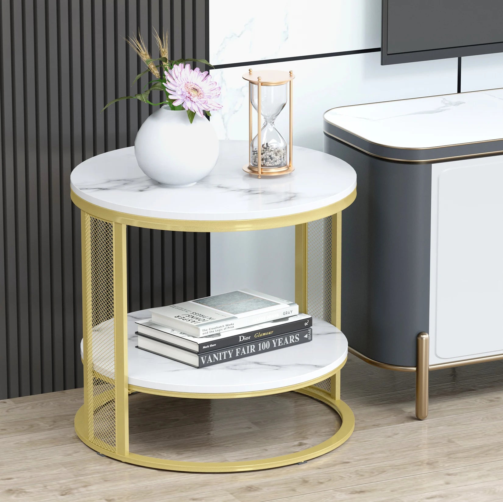 Round Marble Side Table Elegant Stone Top with Sturdy Frame for Modern Living Spaces