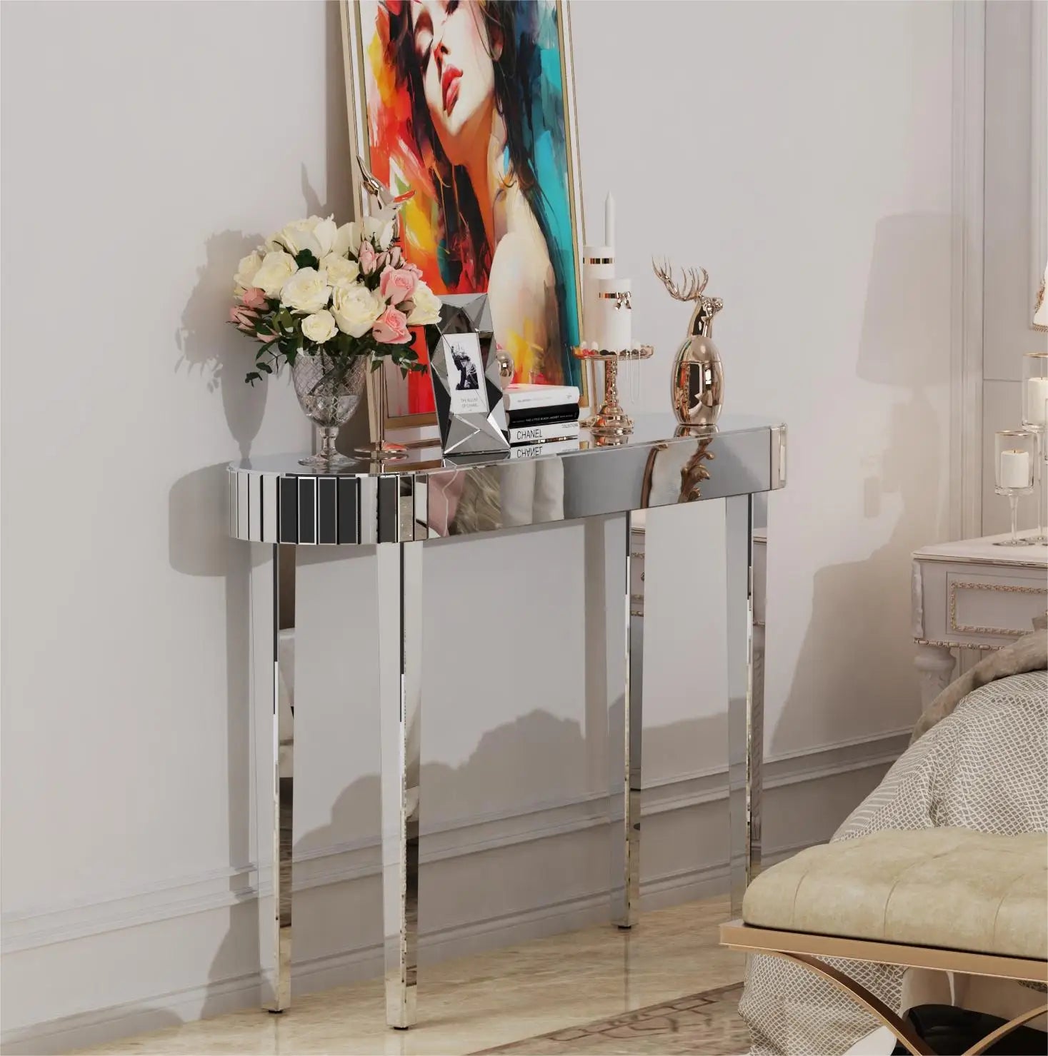 Silver Mirrored Console Table