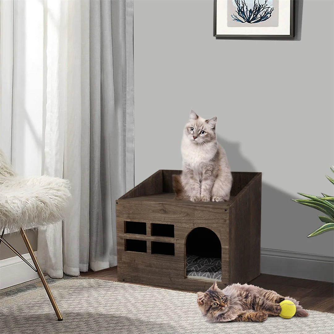 Wooden Cat Cave Bed