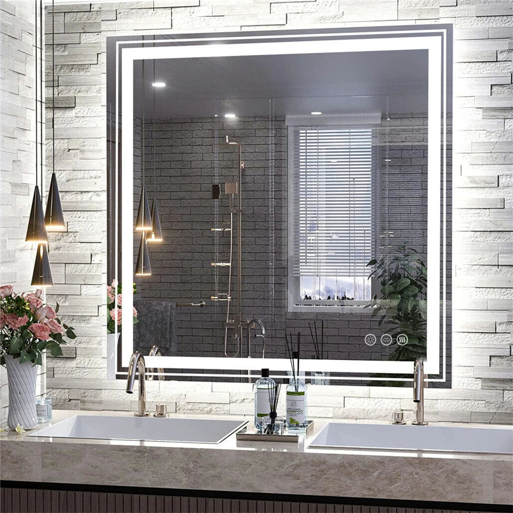 Smart Dimmable LED Bathroom Mirror Touch-Control Brightness with Anti-Fog and Energy-Efficient Lighting