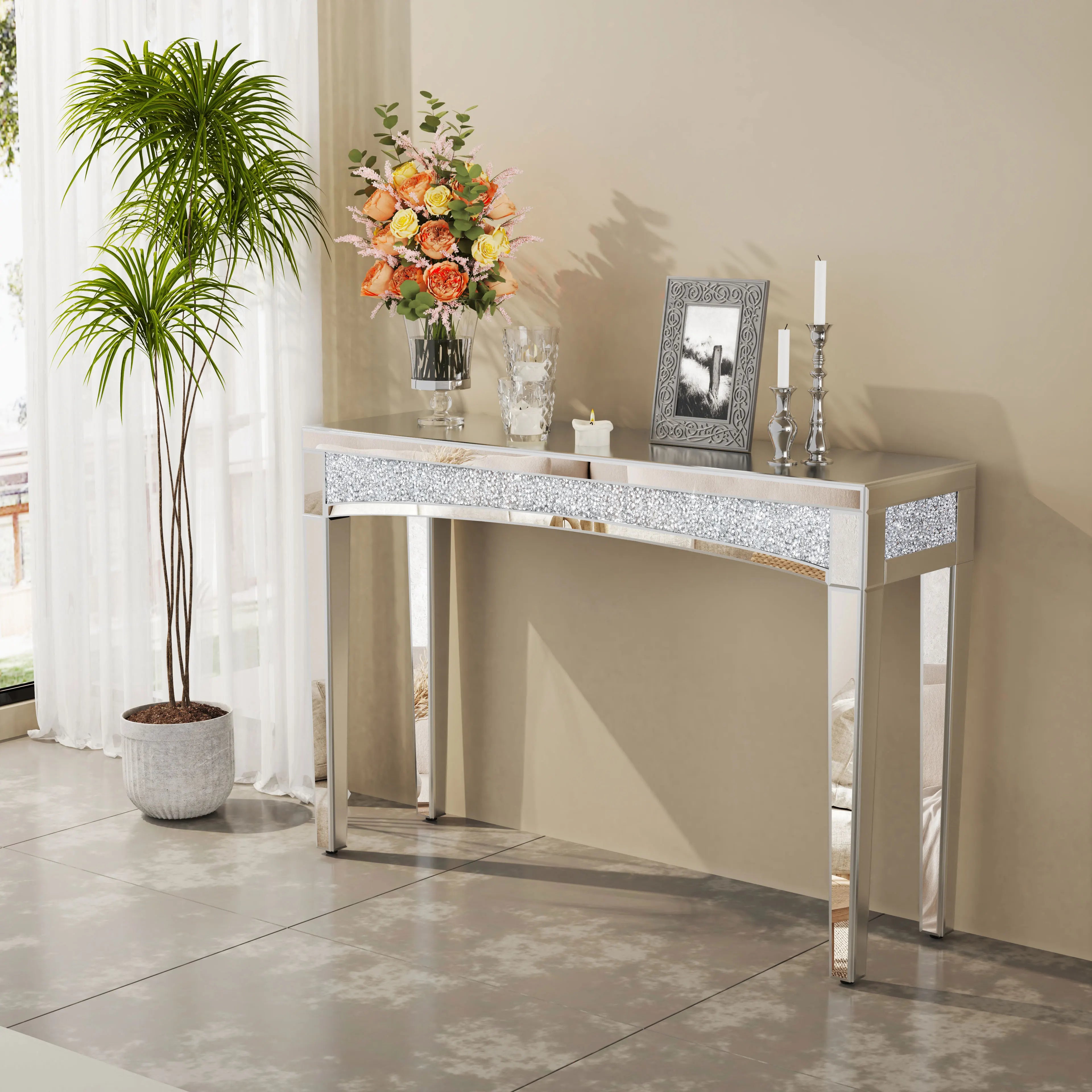Silver Mirror Console Table