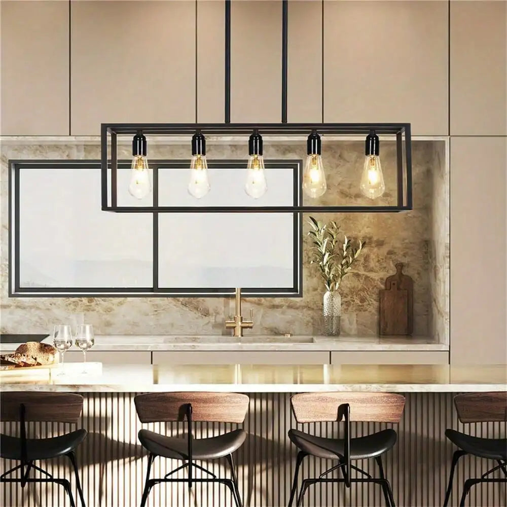 Industrial 5-Light Chandelier Rustic Metal Design with Vintage Edison Bulbs for Bold Ambient Lighting