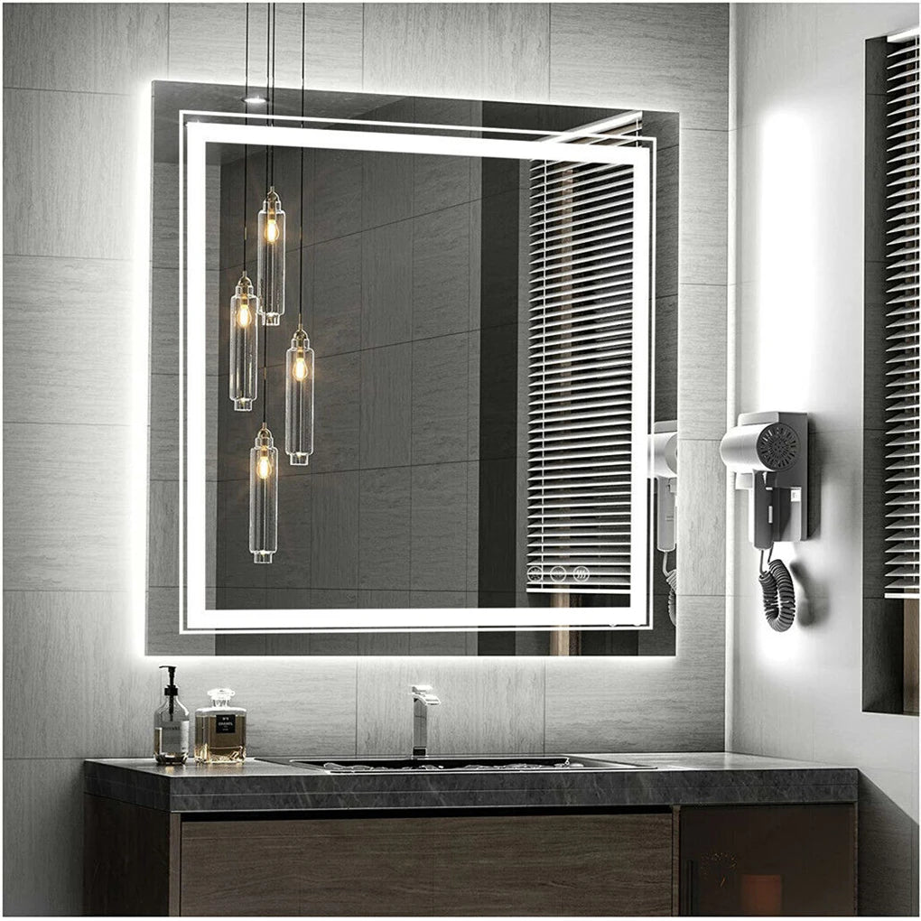 Smart Dimmable LED Bathroom Mirror Touch-Control Brightness with Anti-Fog and Energy-Efficient Lighting