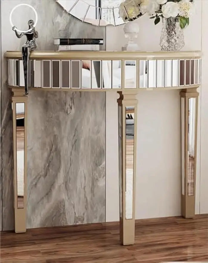 Half-Moon Mirrored Console Table