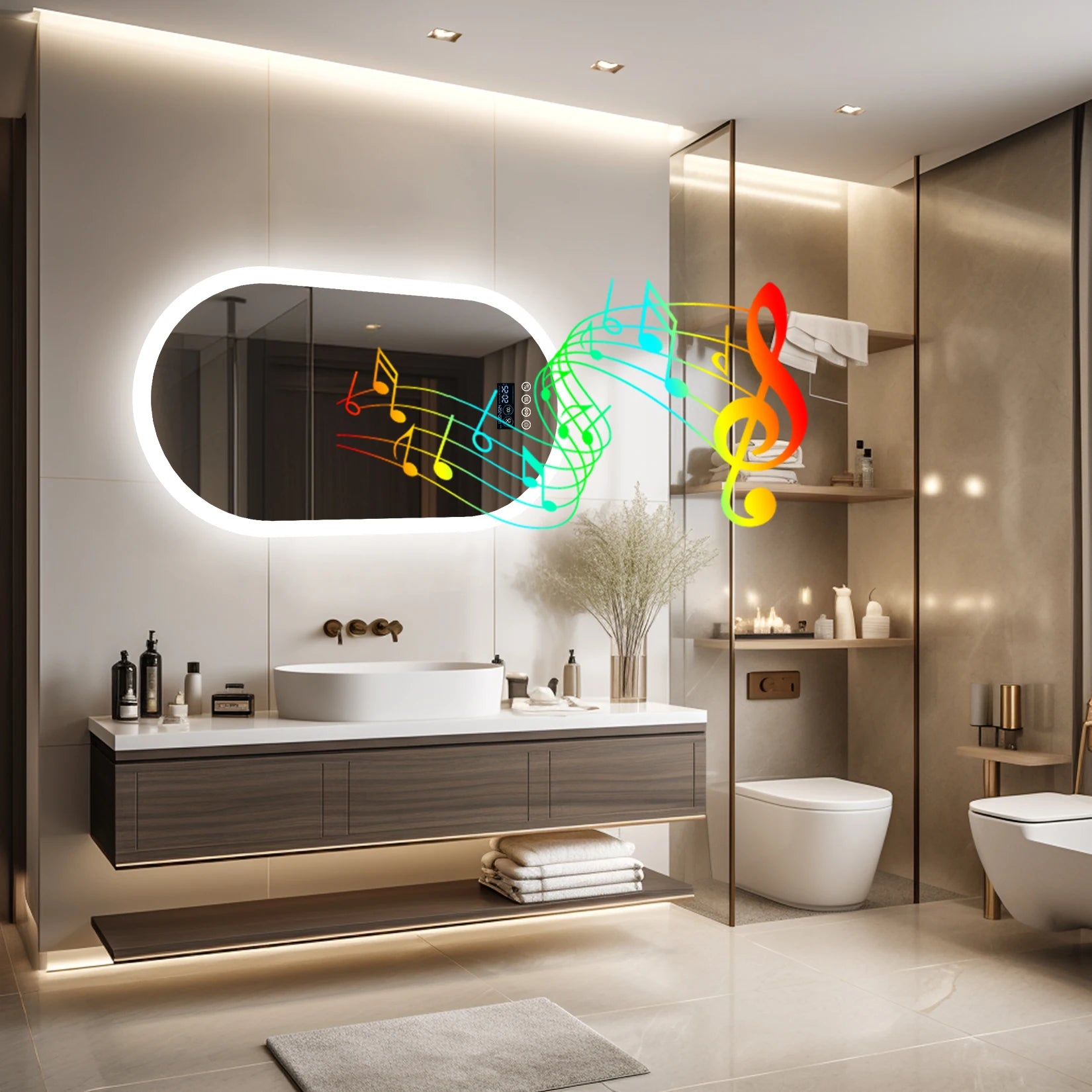 Bluetooth Vanity Mirror with Built-In Speakers, Touch Controls, and Adjustable LED Lighting