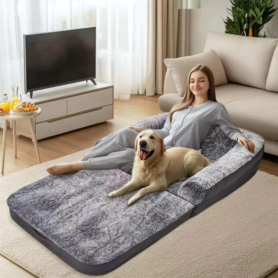 Luxury Plush Human-Style Dog Bed Ultra Soft Cozy Comfort for Dogs, Premium Support and Durable Design